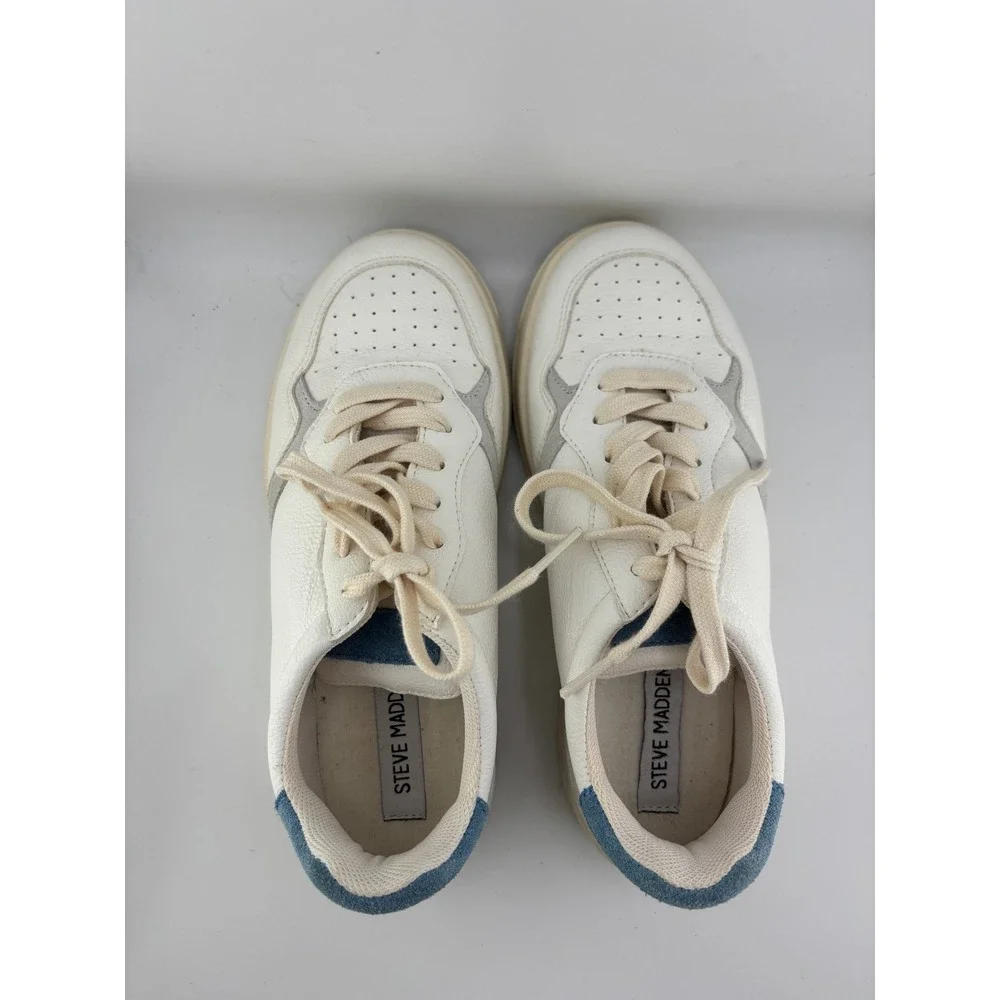 Steve Madden White Leather Suede Low Top Platform Sneakers Made in Italy Size 6
